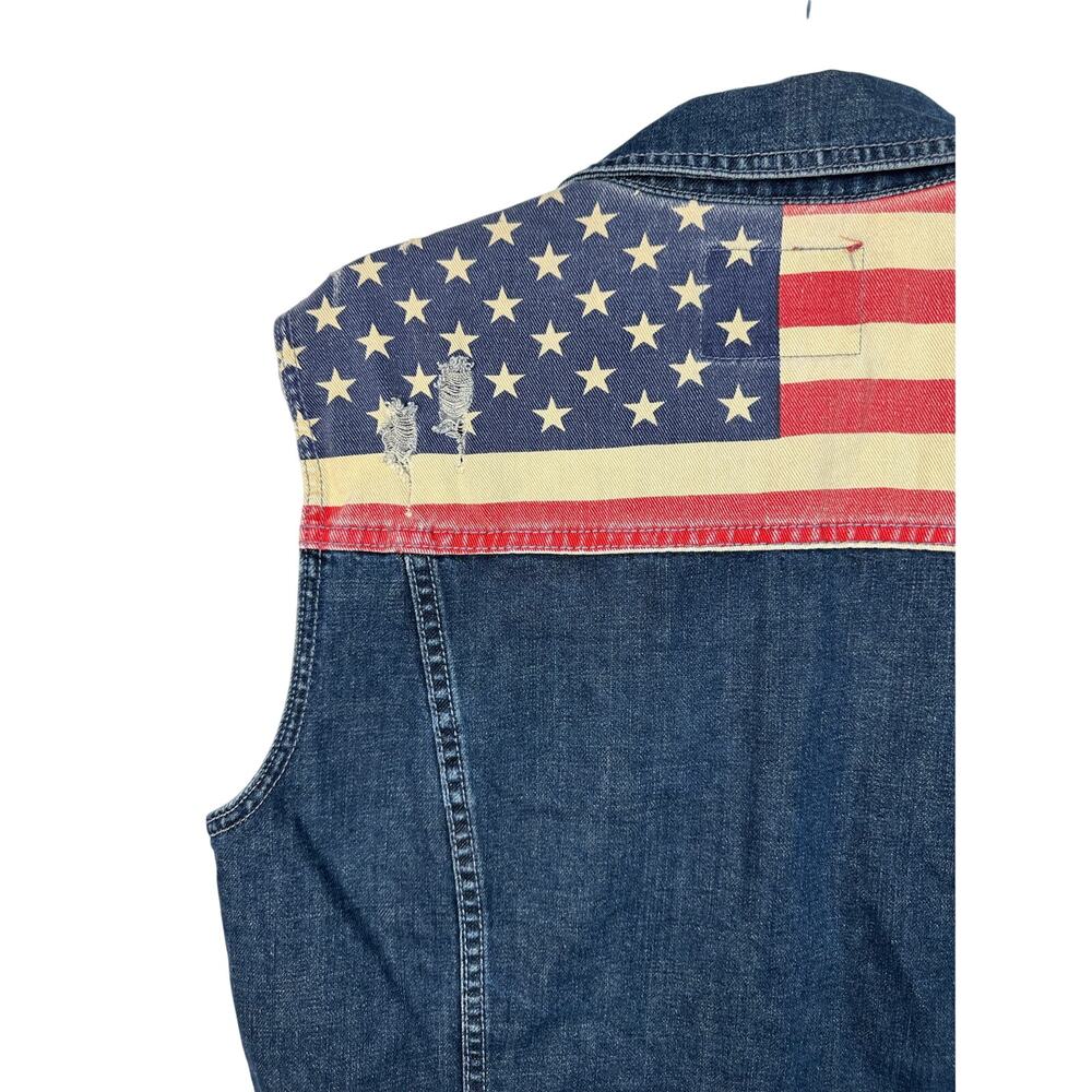 Guess Women's Sleeveless Denim Jacket with American Flag Yoke - Blue, Red, White - Picture 3 of 9